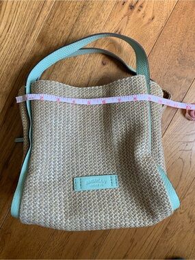 Natural Straw Tote with Mint Trim